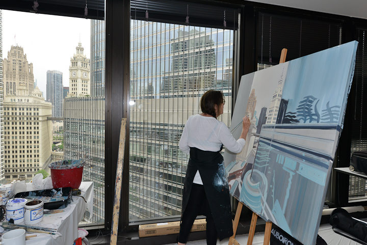 Wrigley-building-and-Tribune-Building-from-IBM-Chicago-painting-by-Michelle-Auboiron-3